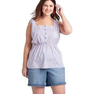 Lane Bryant Red White Blue Striped Peplum Top 12